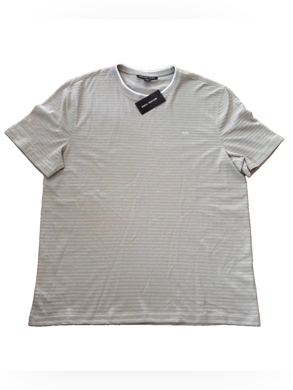 Michael Kors Men's Light Beige Striped Crewneck Tee - Large